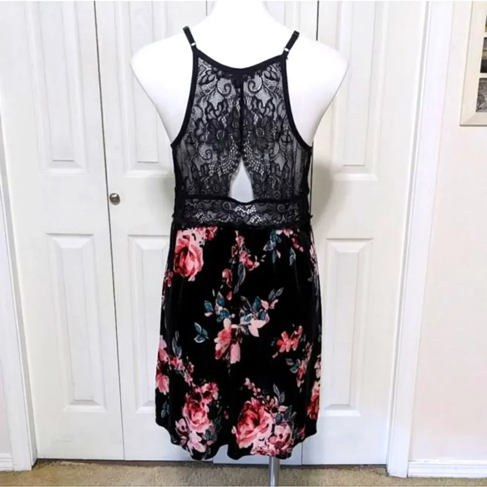 NWOT INC International Concepts Lace bodice / Floral Velvet Chemise / Mini Dress - Picture 3 of 11